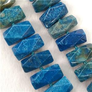 blue Coral Fossil beads, faceted cuboid, approx 13-30mm