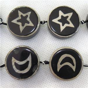 black Tibetan Agate circle Beads, approx 30mm dia