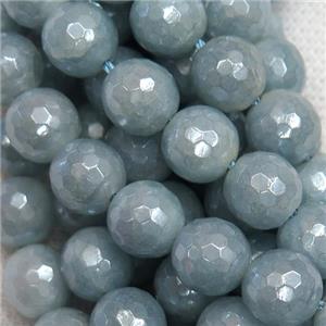 dyed Aquamarine beads, faceted round, light electroplated, approx 10mm dia