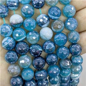 blue striped Agate beads with electroplated, faceted round, approx 8mm dia