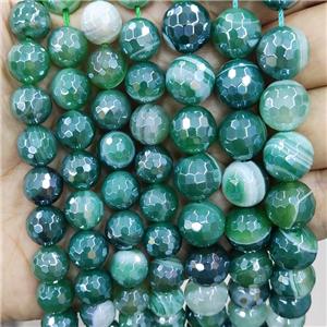 green striped Agate beads with electroplated, faceted round, approx 6mm dia