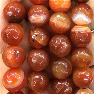 red Striped Agate Beads, faceted round, approx 10mm dia
