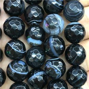 Natural Black Stripe Agate Beads Banded Faceted Round, approx 12mm dia