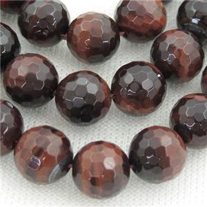 red tiger eye stone bead, faceted round, approx 10mm dia