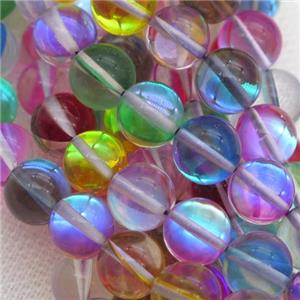 round synthetic Mystic Aura Quartz Crystal Beads, glowing, mixed color, approx 8mm dia