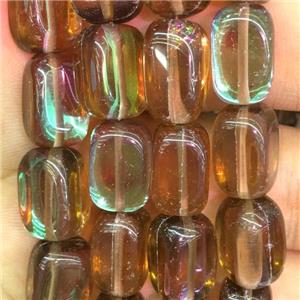 synthetic Mystic Aura Quartz Crystal Beads, coffee, cuboid, approx 8x10mm