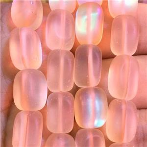 synthetic Mystic Aura Quartz Crystal cuboid Beads, peach, matte, approx 8x10mm