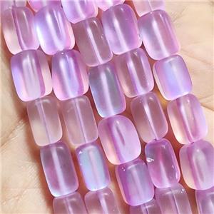 synthetic Mystic Aura Quartz Crystal cuboid Beads, pink, matte, approx 10x12mm