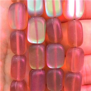 synthetic Mystic Aura Quartz Crystal cuboid Beads, red, matte, approx 10x12mm