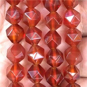 red Carnelian Agate beads, faceted round, approx 10mm dia