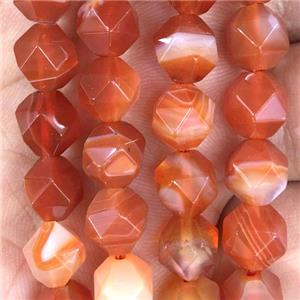 red striped Agate beads, faceted round, approx 8mm dia