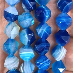 blue striped Agate beads, faceted round, approx 8mm dia