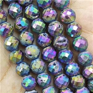rainbow Agate Druzy beads, faceted round, approx 8mm dia