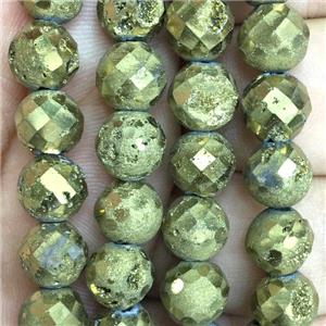gold Agate Druzy beads, faceted round, approx 6mm dia