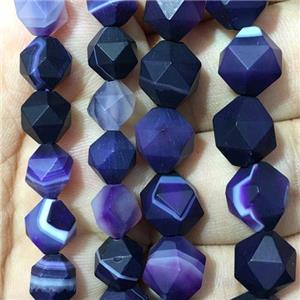 purple matte striped Agate beads, faceted round, approx 10mm dia
