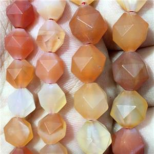 red matte Carnelian Agate beads, faceted round, approx 10mm dia