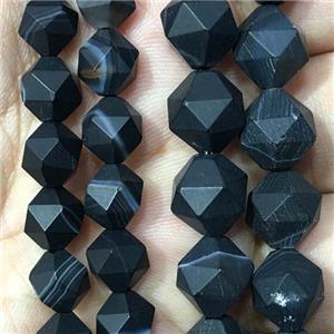 black matte striped Agate beads, faceted round, approx 6mm dia