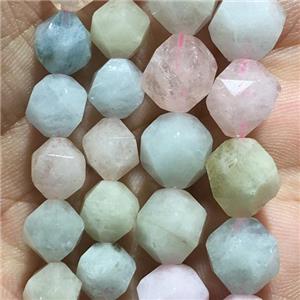 multi-color Morganite beads, faceted round, approx 8mm dia
