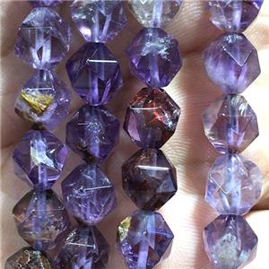Purple Phantom Quartz Beads Cacoxenite Cut Round, approx 6mm dia