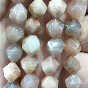 peach Moonstone beads, faceted round, approx 6mm dia