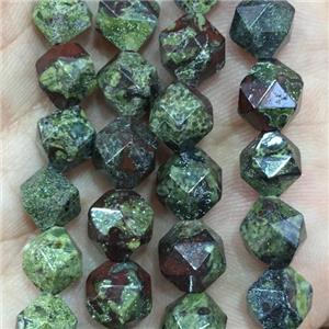 green DragonBlood Jasper beads, faceted round, approx 10mm dia
