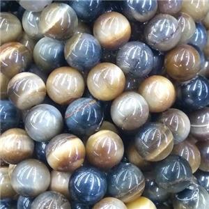 blue-yellow Tiger eye stone beads, light electroplated, approx 12mm dia