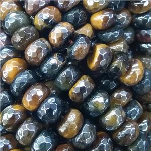 faceted Tiger eye stone rondelle beads, light electroplated, approx 10mm dia