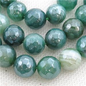 green striped Agate beads, faceted round, light electroplated, approx 8mm dia