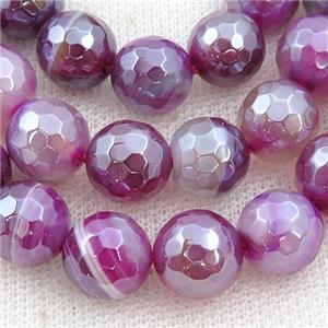 hotpink striped Agate beads, faceted round, light electroplated, approx 8mm dia