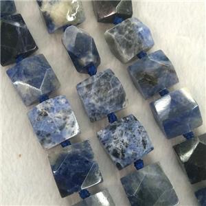 blue Sodalite beads, faceted square, approx 16-18mm