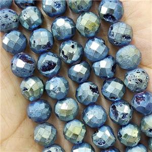 green Agate Druzy beads, faceted round, approx 8mm dia