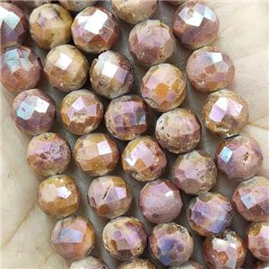 gold champagne Agate Druzy beads, faceted round, approx 6mm dia