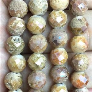 lt.gold champagne Agate Druzy beads, faceted round, approx 10mm dia