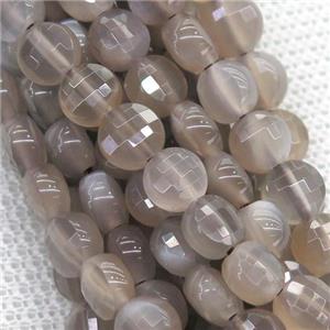 gray Moonstone beads, faceted circle, approx 8mm dia