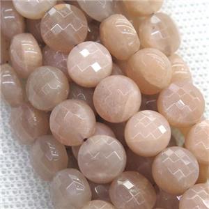 peach Sunstone beads, faceted circle, approx 8mm dia