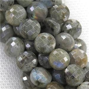 Labradorite beads, faceted circle, approx 4mm dia