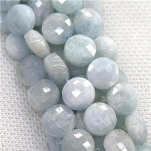 Aquamarine beads, faceted circle, approx 4mm dia