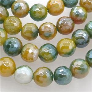 olive Striped Agate Beads, faceted round, light electroplated, approx 10mm dia