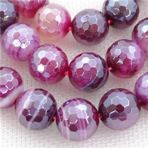 hotpink Striped Agate Beads, faceted round, light electroplated, approx 10mm dia