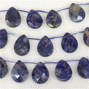 blue Lapis beads, faceted teardrop, top-drilled, approx 8x12mm