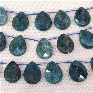 green Apatite Beads, faceted teardrop, top-drilled, approx 10x14mm