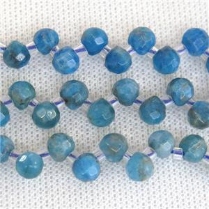 blue Apatite beads, faceted teardrop, top-drilled, approx 7mm