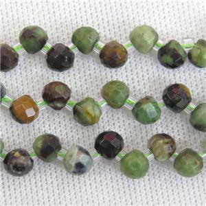 green Opal Jasper beads, faceted teardrop, top-drilled, approx 7mm