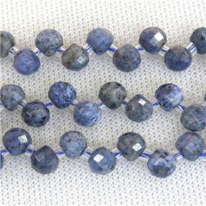 blue Dumortierite Jasper Beads, faceted teardrop, top-drilled, approx 7mm