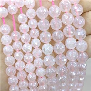 Rose Quartz Beads, faceted round, light electroplated, approx 12mm dia