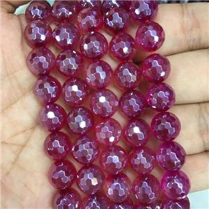 fuchsia Agate Beads, faceted round, light electroplated, approx 6mm dia