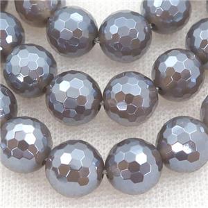Natural Gray Agate Beads Faceted Round Light Electroplated, approx 8mm dia