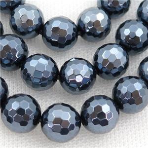 Natural Black Agate Beads Faceted Round Light Electroplated, approx 12mm dia