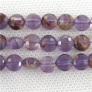 Natural Purple Phantom Quartz Coin Beads Faceted Circle, approx 6mm dia