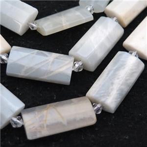 white MoonStone Beads, faceted rectangle, approx 14-28mm